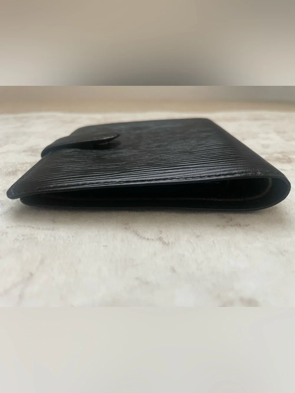 Louis Vuitton Black Epi Leather Bi-Fold Wallet with Snap Strap - with COA